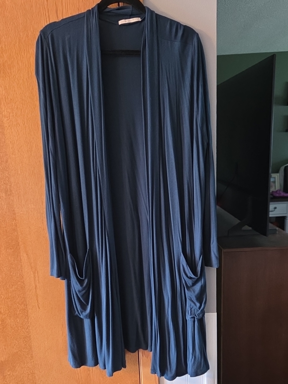 Active USA Navy Open-Front Draped Cardigan